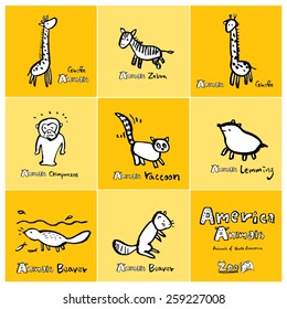 Hand drawn ZOO illustration - animal sketch set - vector