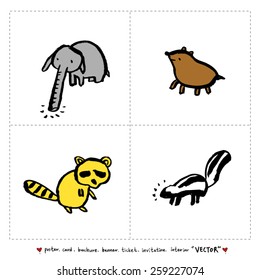 Hand drawn ZOO illustration - animal sketch set - vector