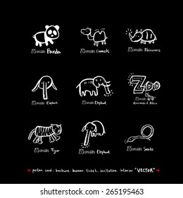 Hand drawn ZOO illustration - animal sketch - vector