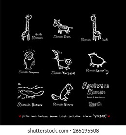 Hand drawn ZOO illustration - animal sketch - vector