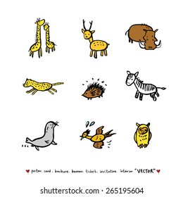 Hand drawn ZOO illustration - animal sketch - vector