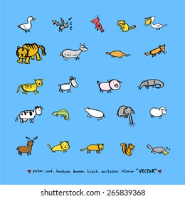 Hand drawn ZOO illustration - animal sketch set - vector