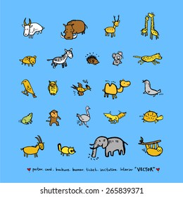 Hand drawn ZOO illustration - animal sketch set - vector