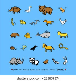 Hand drawn ZOO illustration - animal sketch set - vector 