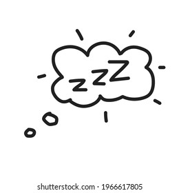 Hand drawn zzz sleep wave in cloud isolated on white background. Vector illustration