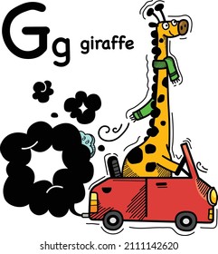 Hand drawn.Alphabet Letter G-giraffe illustration, vector