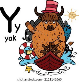 Hand drawn.Alphabet Letter Y-yak illustration, vector