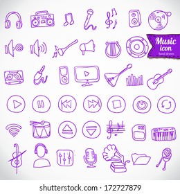 Hand drawn,doodle music icon set
