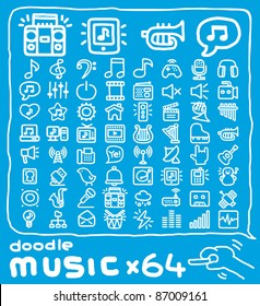 Hand drawn,doodle music icon set