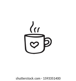 Hand drawn,doodle style flat vector mug icon isolated on a white background.Coffee,hot chocolate,tea cup icon.
