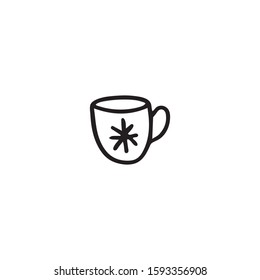 Hand drawn,doodle style flat vector mug icon isolated on a white background.Christmas concept.