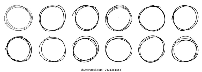 Conjunto de esbozo de línea de círculo de dibujo a mano. Juego de marcos redondos.	
