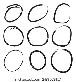 Hand drawning doodle circle line set. Art sketch round circular scribble. Fully editable vector file, isolated illustration. Modern backgrounds for design social media instagram Story Highlights Cover