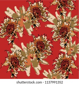 Hand drawning watercolored sunflower pattern