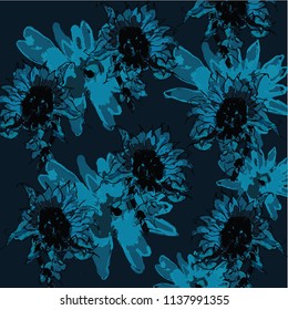 Hand drawning watercolored sunflower pattern