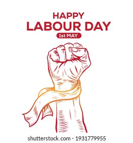 Hand Drawnof Hand fist for World Labour day 1 May . Vector Illustration