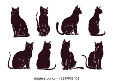 hand drawns silhouette of sitting cats. vector illustration