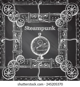 hand- drawnsteampunk frame on the chalkboard for your design