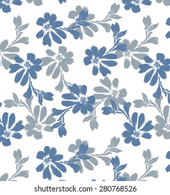 Hand drawn,Vector bouquet pattern on blue background.