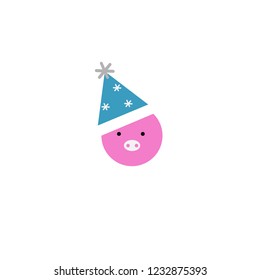 Hand drawn-vector-illustration-funny christmas pig, isolated objects on white backgraund.