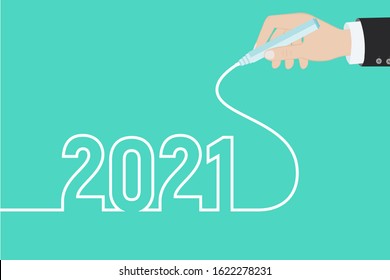 Hand draws 2021. 2021 Happy New Year greeting card. 2021 New Year celebration background. 2021 Happy New Year or Christmas Background creative greeting card design. Vector illustration