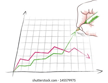 Hand draws a graph, vector illustration