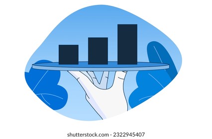 La mano dibuja una gráfica creciente como un plato. Concepto de servicio de negocios. Estilo moderno y plano. Ilustración del vector