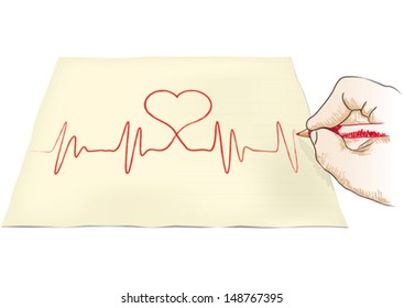 Hand draws a heart, vector illustration.