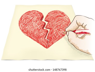 Hand draws a heart, vector illustration.