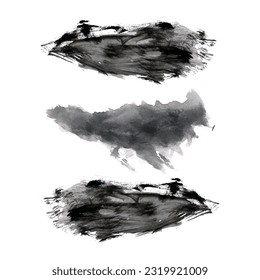 Hand draws ink brush stroke collection, Watercolor black vector brush strokes, Grunge black design elements paintbrush