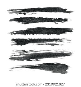 Hand draws ink brush stroke collection, Watercolor black vector brush strokes, Grunge black design elements paintbrush