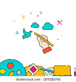 Hand draws landscape filled line vector icon, simple illustration, creativity, art and design related bottom border.
