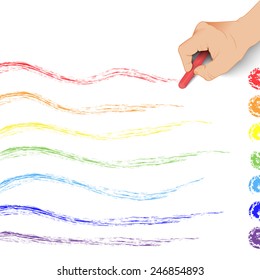 hand draws a rainbow of chalk Isolated on white background