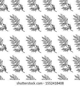 Hand draws seamless autumn pattern. Decorative leaves with small details on a white isolate. Design for textile decor, wallpaper. stock graphics. Botanical illustration with autumn leaves.
