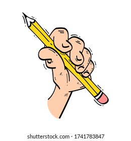 hand draws a sketch on the pencil