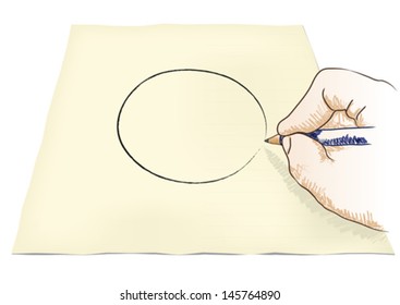 Hand draws a target, a center, vector illustration.