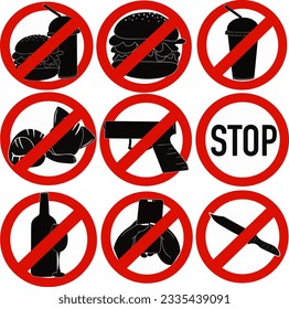 Hand drew illustrations vectors style prohibited forbidden area sign symbol icon set