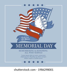 hand drew USA Happy memorial day illustration. Memorial Day Background Text Design. Honoring All Who Served. Vector Illustration.
EPS 10.