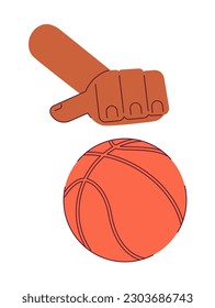 Hand dribbling in basketball semi flat colorful vector first view hand. Streetball game. Hand touching ball. Editable closeup pov on white. Simple cartoon spot illustration for web graphic design