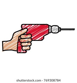 hand with drill electric tool isolated icon