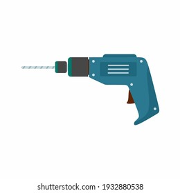 Hand drill icon in flat design isolated on white background. Drill machine icon for handyman concept. Household instrument in cartoon design. Electric device for repairman. Vector illustration