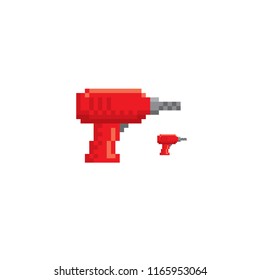 Hand drill icon. Old school computer graphic style. Decorative element design for logo, sticker, web, mobile app. Game assets 8-bit sprite. Flat illustration
