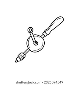 Hand drill icon in sketch style. Woodworking tool vector illustration.