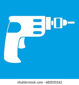 Hand drill icon white isolated on blue background vector illustration