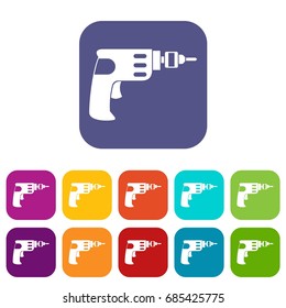 Hand drill icons set vector illustration in flat style in colors red, blue, green, and other