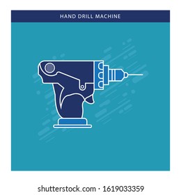 Hand Drill Machine icon flat design with blue background
