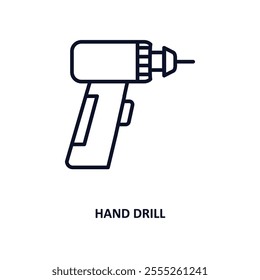 hand drill outline icon.  Thin line icon from construction tools collection. Editable vector isolated on white background