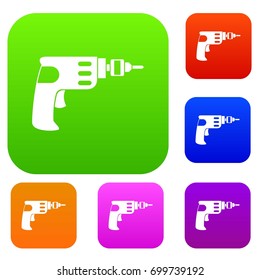 Hand drill set icon in different colors isolated vector illustration. Premium collection