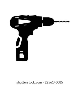 Hand Drill Silhouette. Black and White Icon Design Element on Isolated White Background