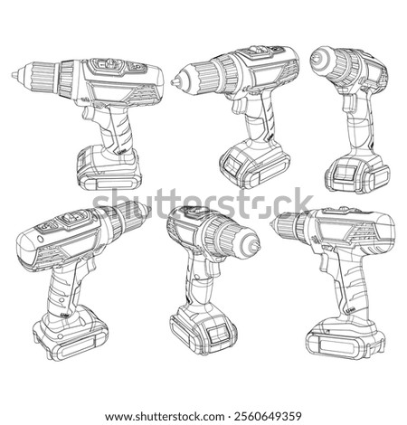 Hand drill tool icon design template, outline cordless icon, black lineart vector ilustration isolated on white background
